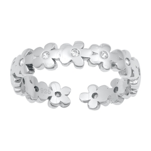 Silver Flowers CZ Toe Ring
