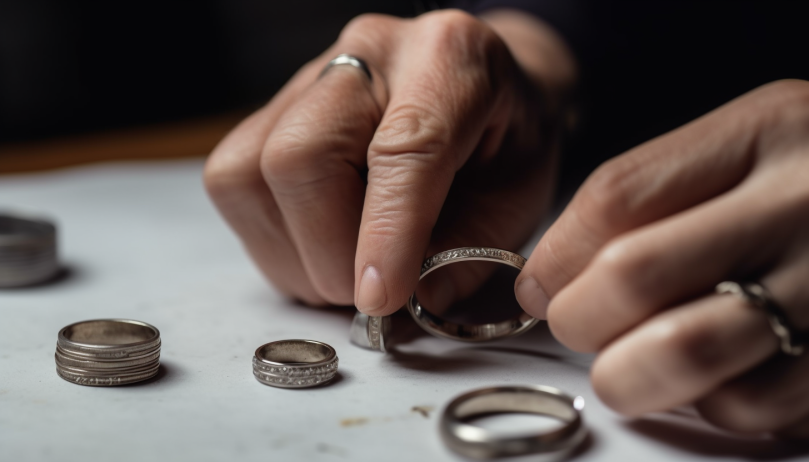 expert's hands meticulously checking if the sterling silver rings are authentic