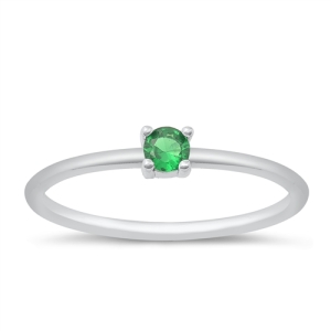 Minimalist Silver Round Emerald CZ Ring