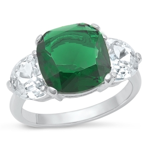 Statement Sterling Silver Emerald and Clear CZ Ring from Sidney Imports