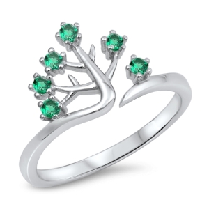 Silver Emerald CZ Tree Ring from Sidney Imports